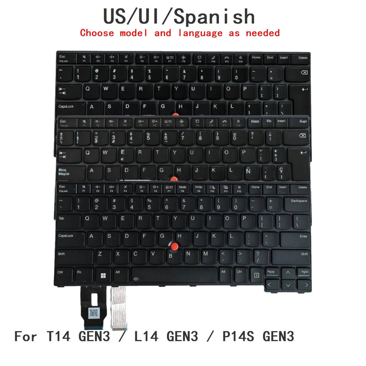 New US UI Spanish Language  Backlit Keyboard For Lenovo Thinkpad T14 GEN3 / L14 GEN3 / P14S GEN3 Replacement Keyboard Lenovo laptop repair parts