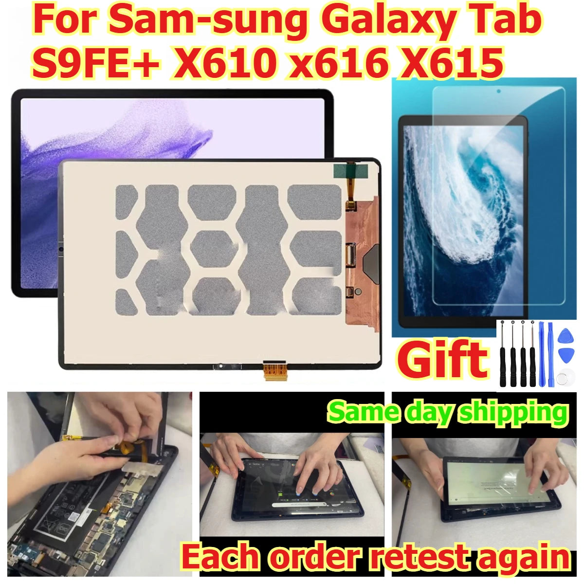 100% tested Tab touch lcd display screen panel for Samsung Galaxy Tab S9FE+ X610 x616 X615 digitizer glass assembly Samsung tablet repair parts