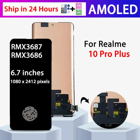 6.7“AMOLED For Realme 10 Pro Plus LCD Display Touch Screen Digitizer For Realme 10 Pro+ RMX3687 RMX3686 Display  Oppo phone repair parts