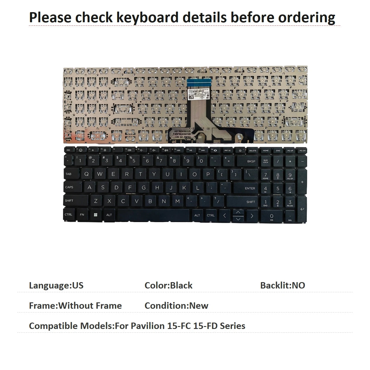New US Spanish Language  Backlit Keyboard For HP Pavilion 15-FC 15-FD Series Notebook PC Replacement Keyboard  HP laptop repair parts