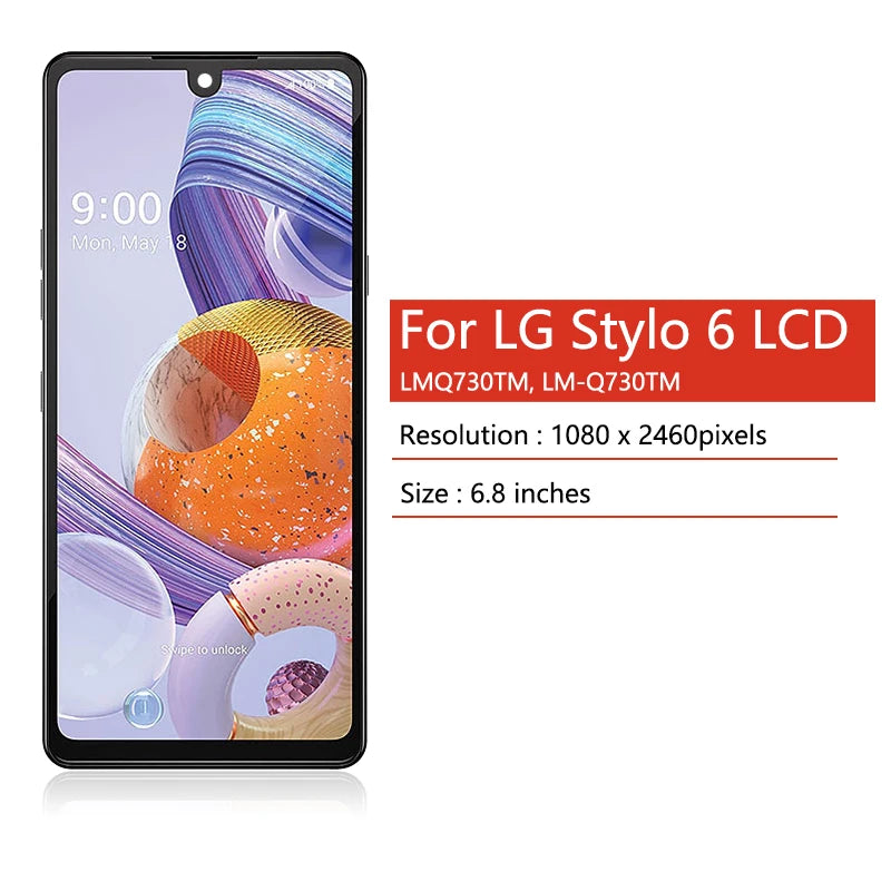 6.8"New For LG Stylo 6 LM-Q730TM LCD Display Touch Screen Digitizer Assembly For LG Stylo6 LMQ730TM Display Replacement LG phone repair parts