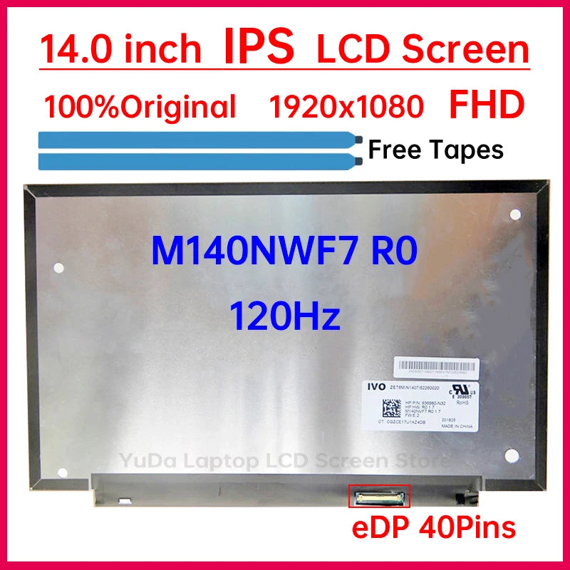 14" 120Hz Laptop LCD Screen M140NVF7 R0 For HP EliteBook 840 G5 Display Matrix Panel Replacement 1920x1080 eDP 40 Pins Non-Touch HP laptop repair parts