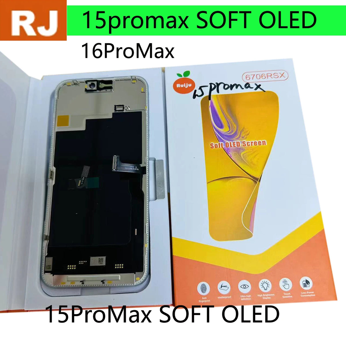 RJ SOFT OLED LCD Display Replacement For iPhone 16 12Pro 13pro 15pro 14pro 16pro 17pro Max 14 16 15 PLUS Touch Screen Digitizer iPhone phone repair parts