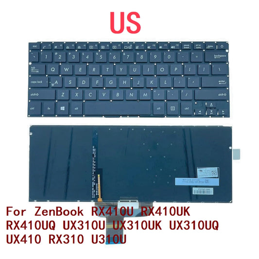 New US Laptop Backlit Keyboard For ASUS ZenBook RX410U RX410UK RX410UQ UX310U UX310UK UX310UQ UX410 RX310 U310U ASUS laptop repair parts