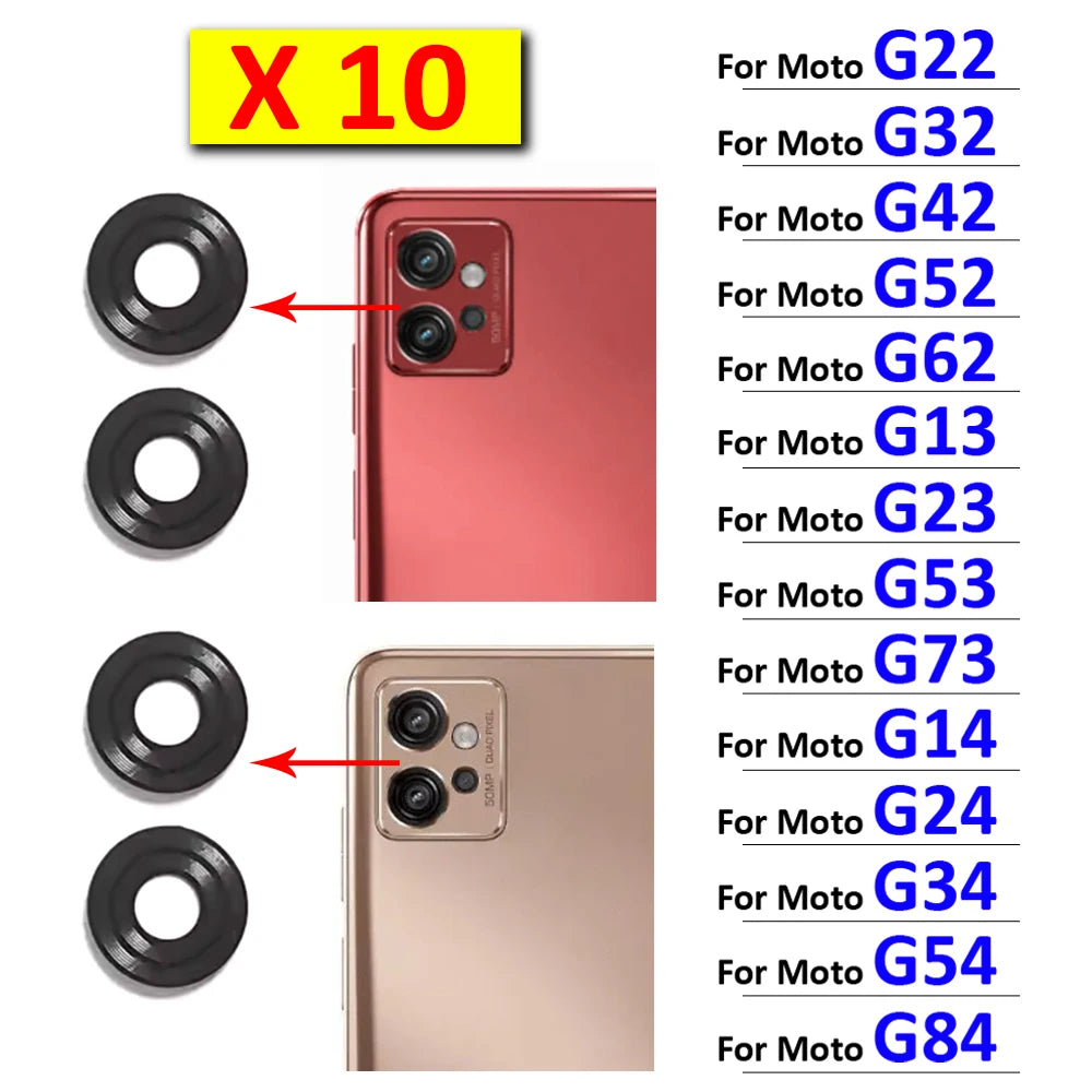 10Pcs, Back Rear Camera Glass Lens With Adhesive For Moto G22 G32 G42 G52 G62 G13 G23 G53 G73 G14 G24 G34 G54 G84 G04 G82 5G Motorola phone repair parts