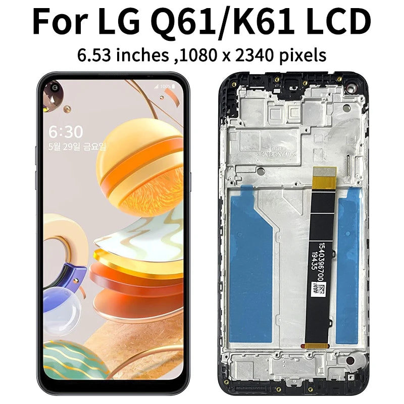 6.53'' IPS LCD For LG K61/Q61 LM-Q630EAW LM-Q630N LCD Display Touch Screen Digitizer Assembly With Frame Replacement Parts LG phone repair parts