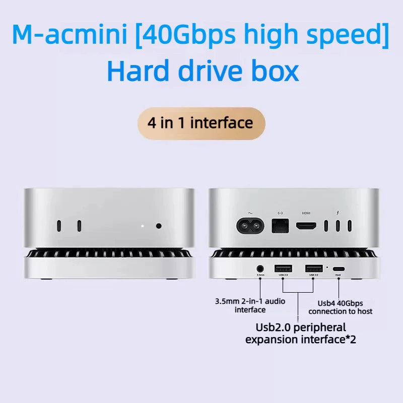 10-in-1 40Gbps USB C Hub M.2 SSD Enclosure for Mac Mini M4 Stand Type-C Docking Station SSD Case USB3.2 SD TF4.0 Thunderbolt 3