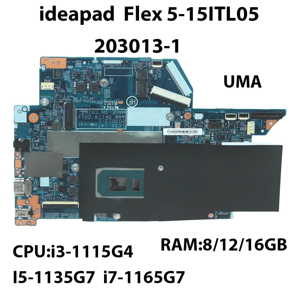 Laptop Motherboard For Lenovo ideapad Flex 5-15ITL05 203013-1 With CPU:i3-1115G4 I5-1135G7 i7-1165G7 RAM 8/12/16G FRU 5B21B37514 Lenovo laptop repair parts
