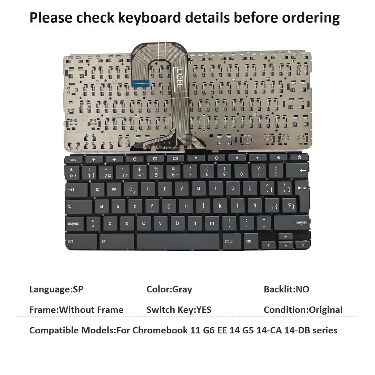 New US Spanish Language  Chromebook Keyboard For HP Chromebook 11 G6 EE 14 G5 14-CA 14-DB series Replacement Keyboard  HP laptop repair parts