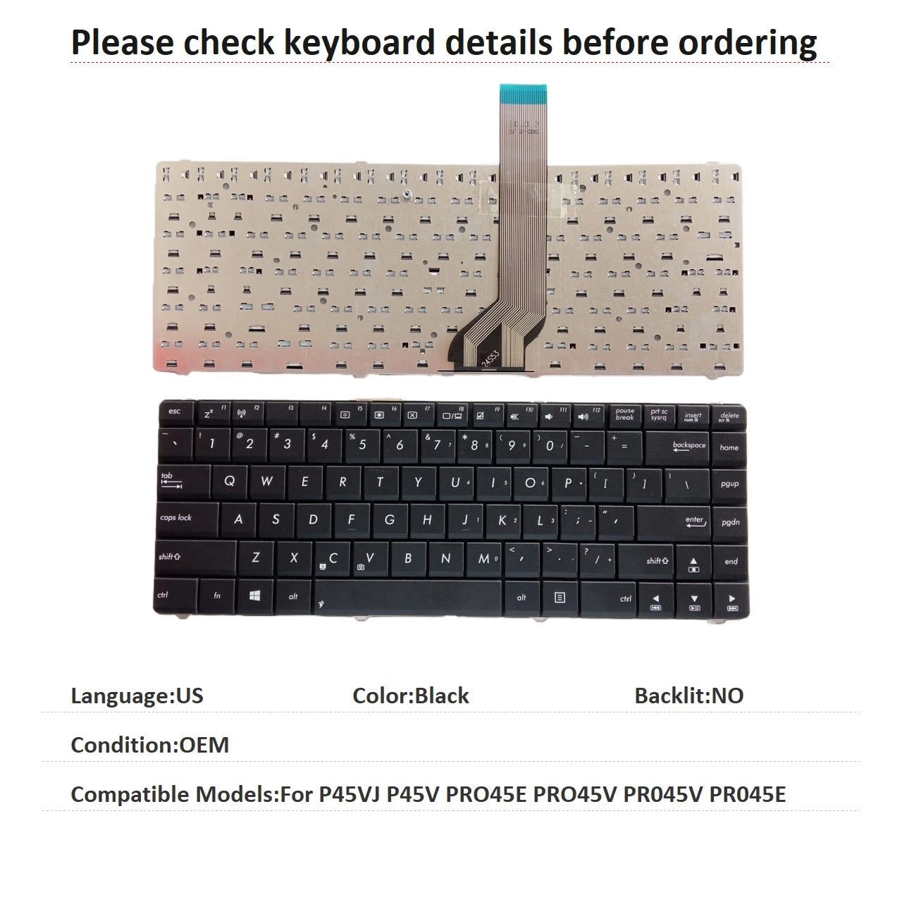 New US Language  Keyboard For ASUS P45VJ P45V PRO45E PRO45V PR045V PR045E Notebook PC Replacement Keyboard ASUS laptop repair parts