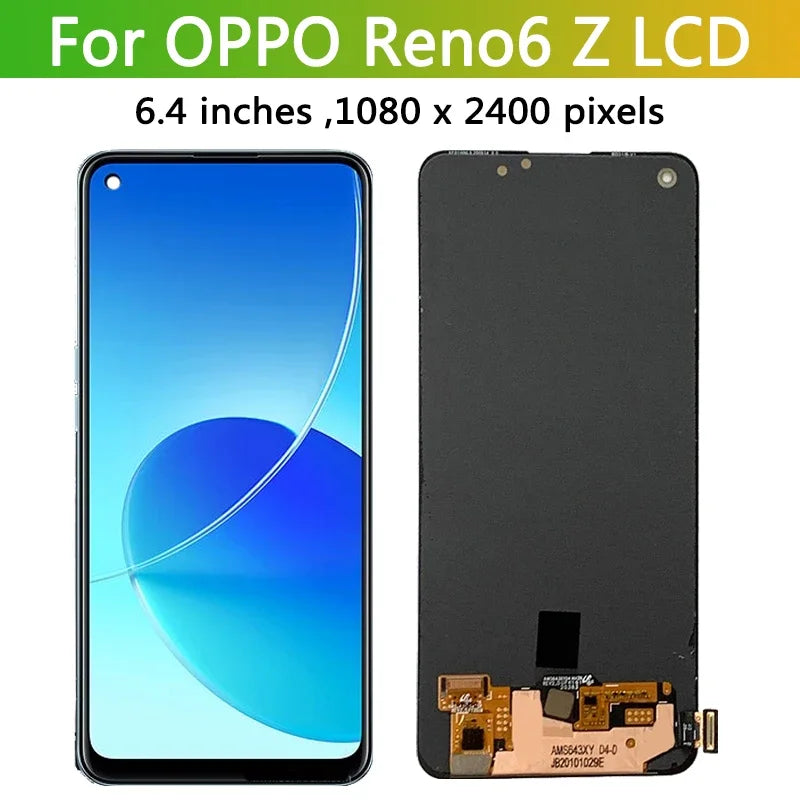 6.4" Super AMOLED For OPPO Reno6 Z LCD Display With Frame Touch Screen Digitizer Assembly For Reno 6Z CPH2237 Display Frame Oppo phone repair parts Realme phone repair parts