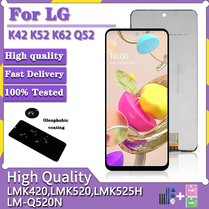 6.6' OEM For LG K42 K52 K62 K62+ Q52 LCD LMK420 LMK520 LMK525H LM-Q520N Display Touch Screen Digitizer Assembly LG phone repair parts
