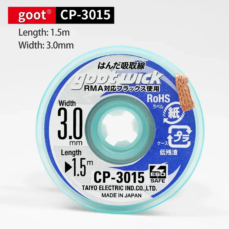 GOOT High Quality Desoldering Wick With Braided Copper Wire CP2015 1515 3015 3515 2515 BGA Solder Paste Remover repair tools Kit Professional Repair Tools