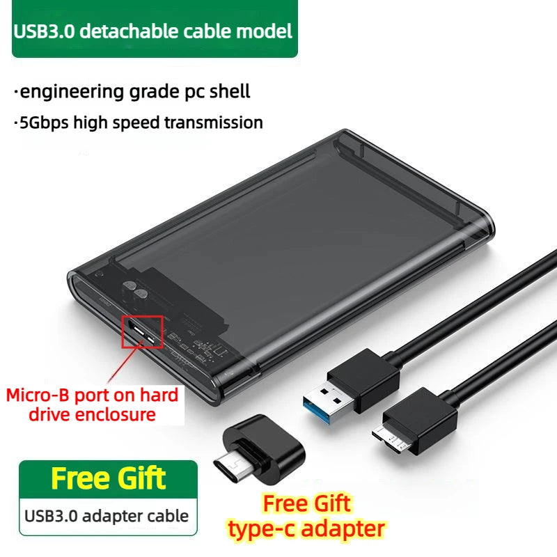 USB3.0 3.1 HDD Enclosure 2.5inch SATA SSD Hard Drive Case with 6Gbps Transfer Speed Mobile External Housing Harddisk Box typec Laptop Accessories