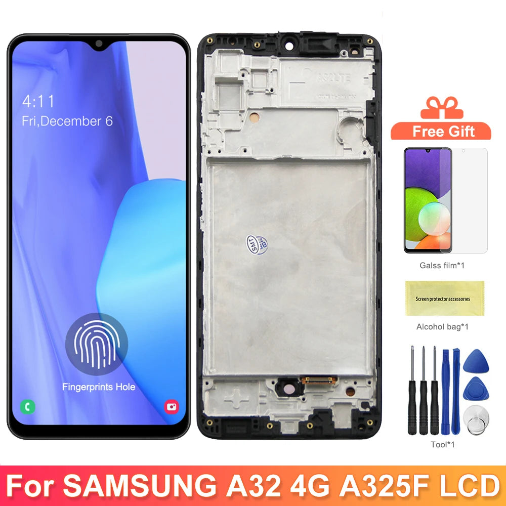 Amoled A32 A325F Screen for Samsung Galaxy A32 A325 A325F 325F/DS Lcd Display Digital Touch Screen with Frame Assembly Parts Samsung phone repair parts