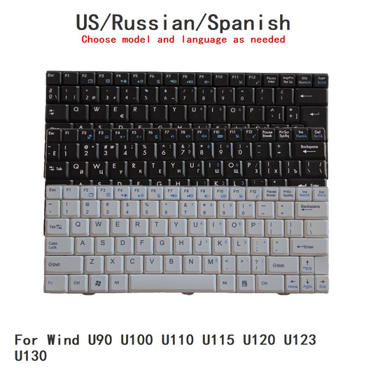 New US Russian Spanish Language  Keyboard For MSI Wind U90 U100 U110 U115 U120 U123 U130 Notebook PC Replacement Keyboard MSI laptop repair parts