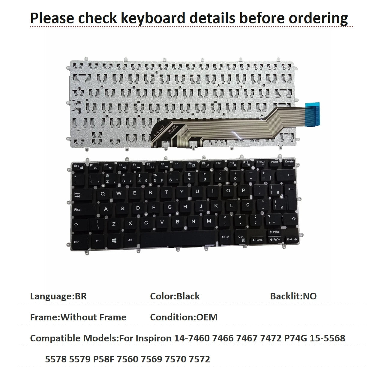 US RU SP BR Backlit Keyboard For Dell Inspiron 14-7460 7466 7467 7472 P74G 15-5568 5578 5579 P58F 7560 7569 7570 7572Dell laptop repair parts