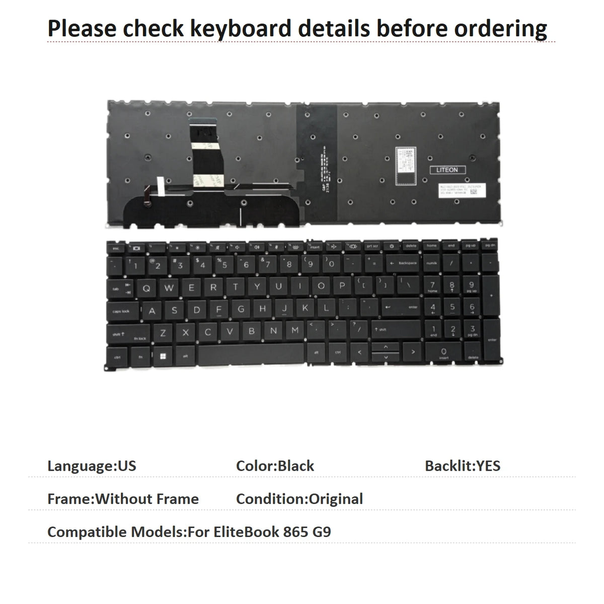 New US Spanish Language  Backlit Keyboard For HP EliteBook 865 G9 Notebook PC Replacement Keyboard  HP laptop repair parts