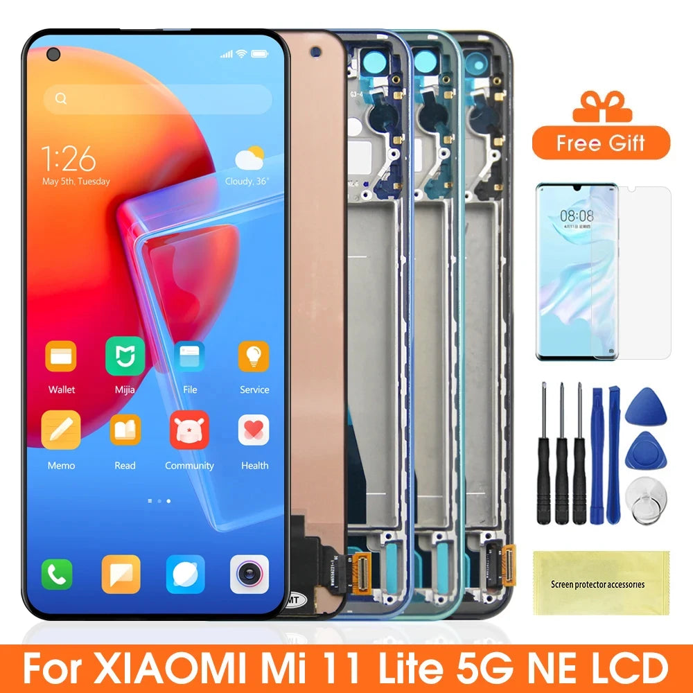 Mi 11 Lite 5G NE Screen, for Xiaomi 11 Lite 5G NE 2109119DG Lcd Display Digital Touch Screen with Frame for Xiaomi 11 Lite NE 5G Xiaomi phone repair parts