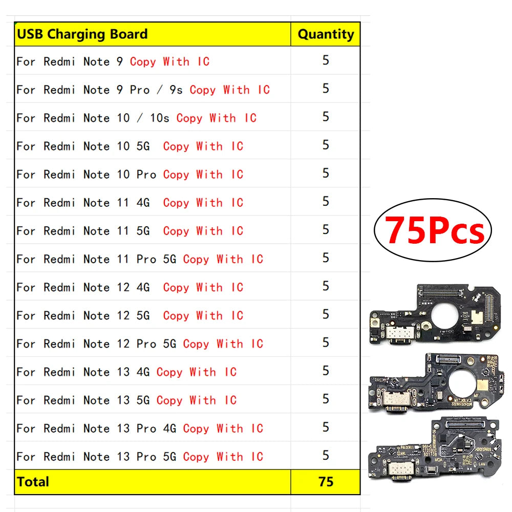 30Pcs, USB Charging Board Port Dock Charger Connector Board Flex Cable For Xiaomi Redmi Note 9 9s 10 10s 11 12 13 Pro 4G 5G  Xiaomi  Xiao mi phone repair parts