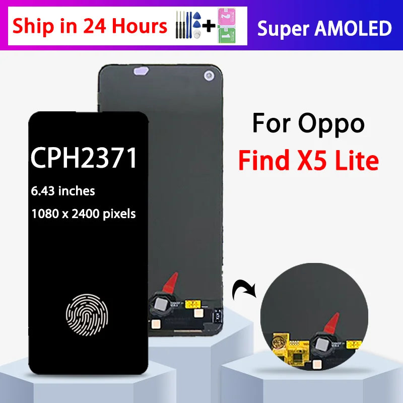 6.43"Super AMOLED For Oppo Find X5 Lite 5G LCD CPH2371 Display Touch Screen Digitizer For Oppo Find X5Lite 5G LCD Frame  Oppo phone repair parts