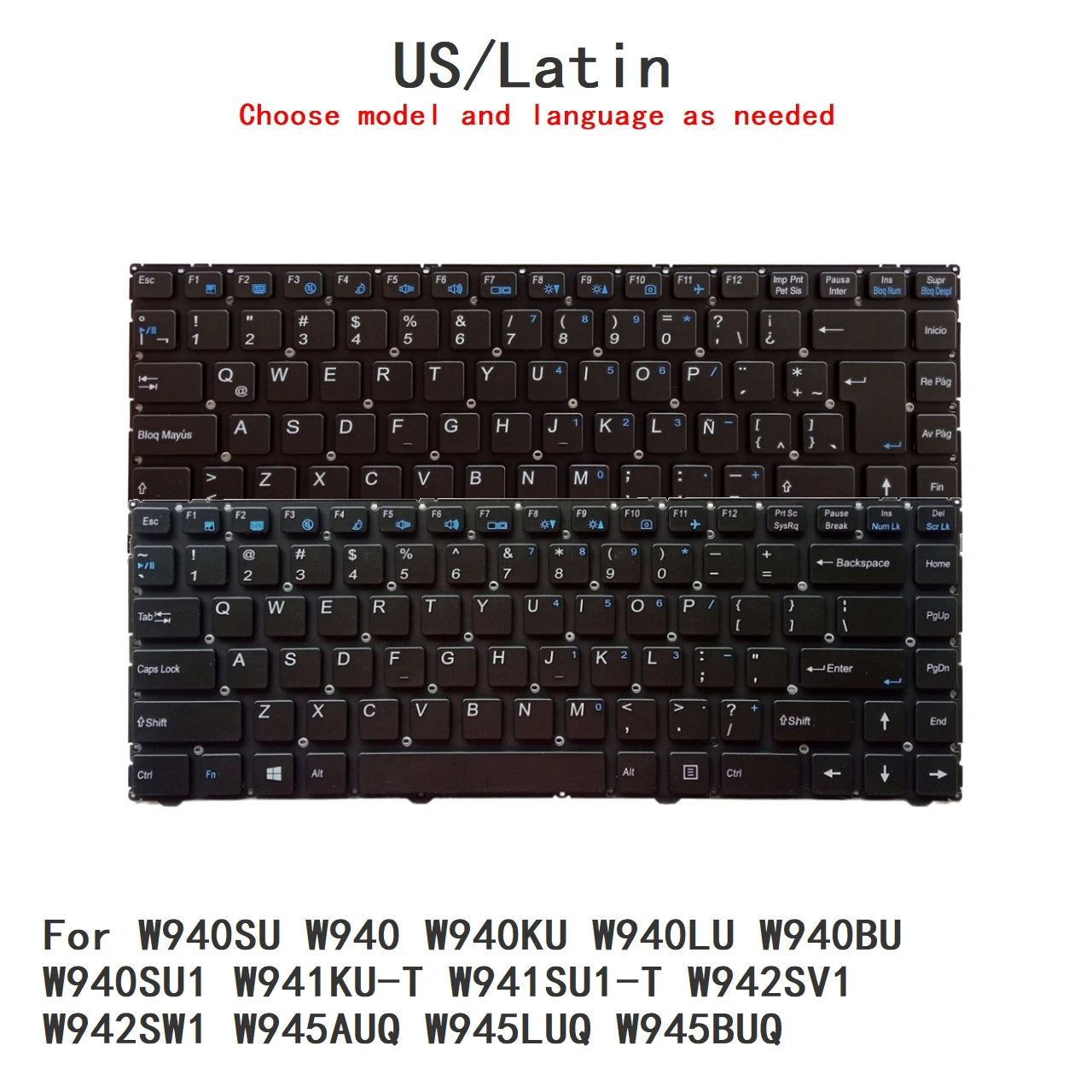 US Latin Keyboard For CLEVO W940SU W940 W940KU W940LU W940BU W940SU1 W941KU-T W941SU1-T W942SV1 W942SW1 W945AUQ W945LUQ W945BUQ