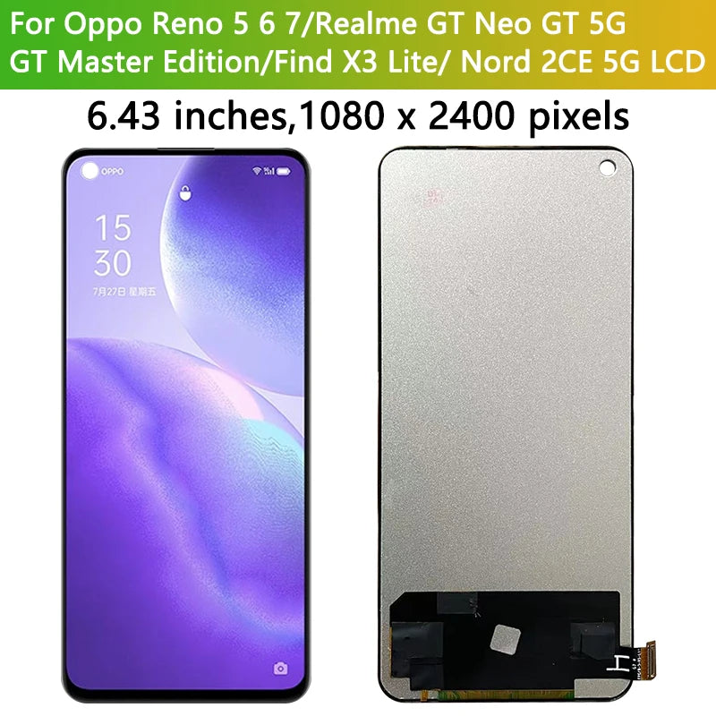 TFT For Oppo Reno 5 6 7 LCD X3 Lite Display Screen Touch Digitizer For Realme GT Neo/GT 5G/GT Mater Display 1+Nord 2/CE 5G Oppo phone repair parts Realme phone repair parts