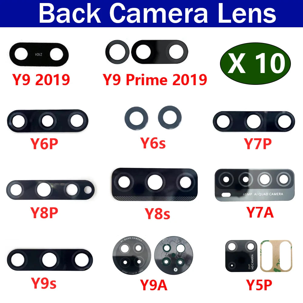 10Pcs, Rear Back Camera Glass Lens For Huawei Y9S Y9A Y8S Y8P Y6P Y7P Y7A Y6s Y5P 2020 Y9 Prime 2019 With Adhesive Huawei phone repair parts