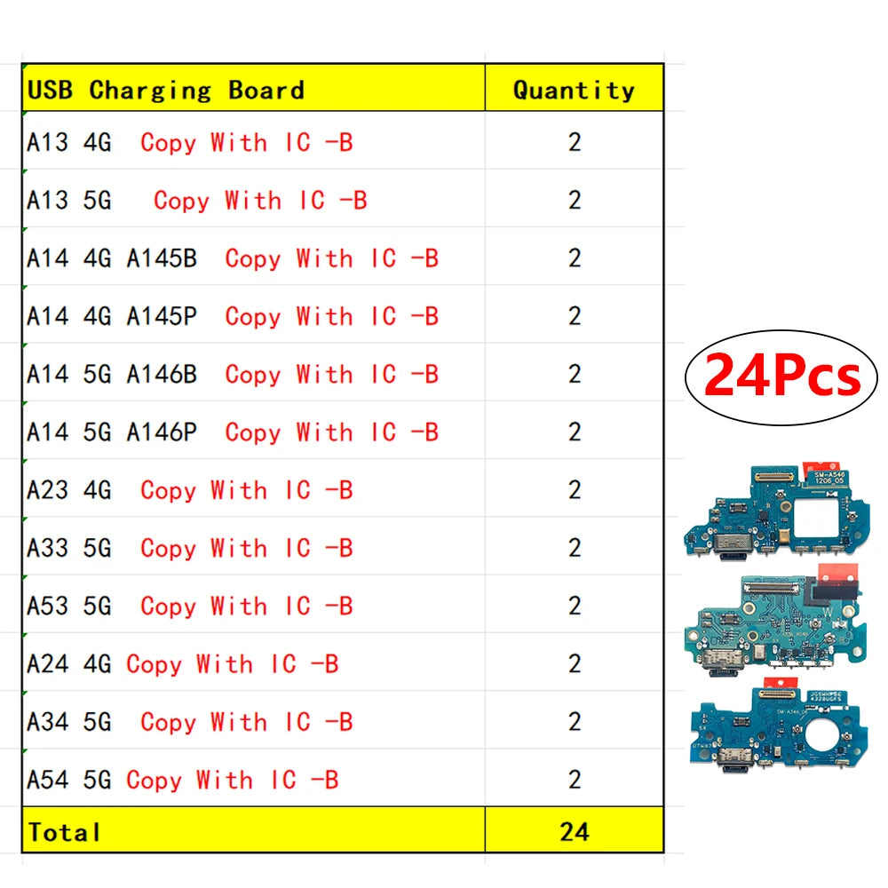 24Pcs, New For Samsung A13 A23 A33 A53 A14 A24 A34 A54 4G 5G USB Charge Port Jack Dock Connector Charging Board Flex Cable Samsung phone repair parts