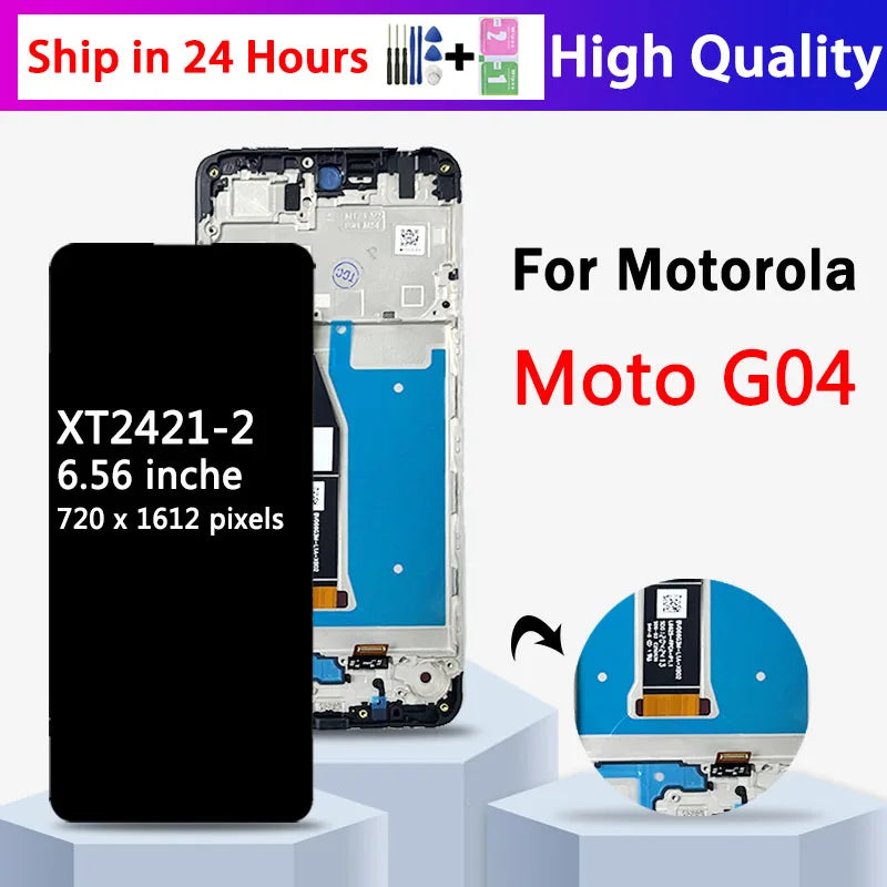 6.56''High Quality For Motorola Moto G04 Lcd Display Touch Screen Digitizer Assembly For MotoG04 XT2421-2 Screen With Frame Motorola phone repair parts