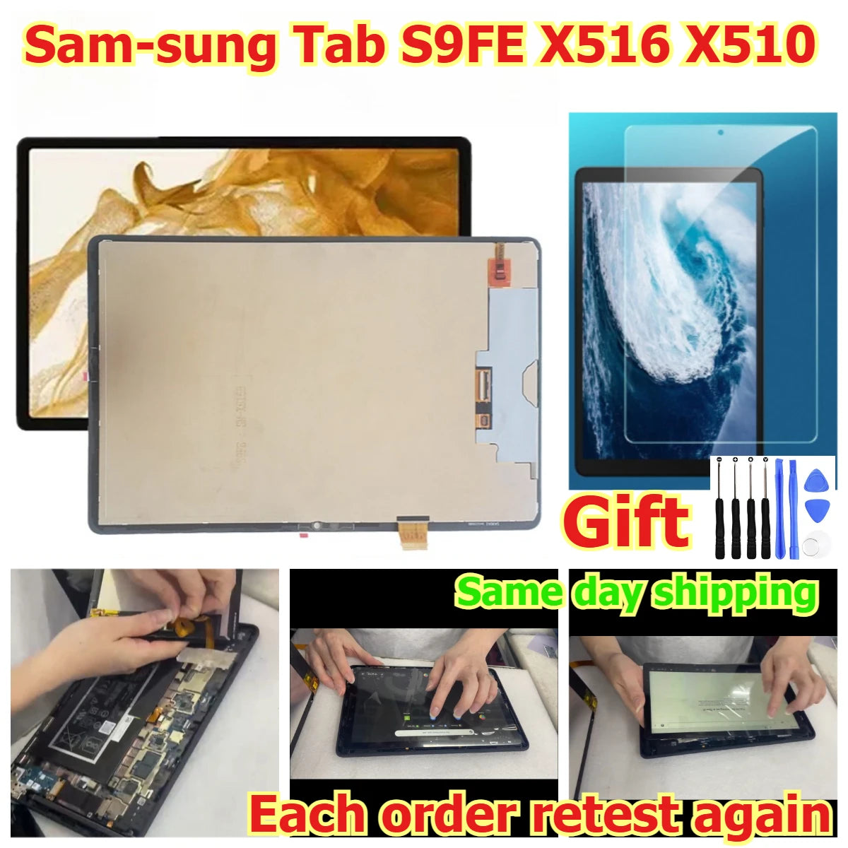 100% tested Tab touch lcd display screen panel for Samsung Tab S9FE X516 X510 digitizer glass assembly Samsung tablet repair parts