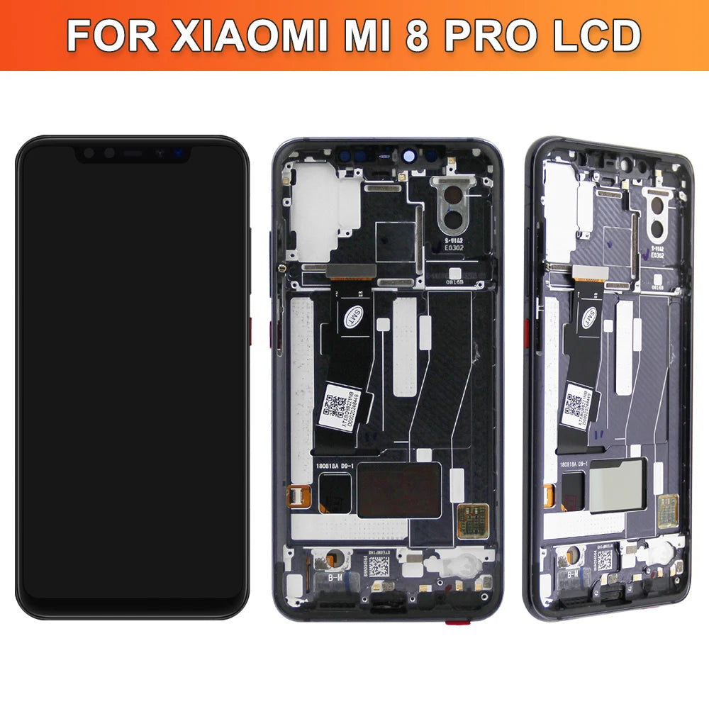Super Amoled Mi 8 Pro Display Screen, for Xiaomi Mi 8 Pro M1807E8A Lcd Display Digital Touch Screen with Frame Replacement Xiaomi phone repair parts