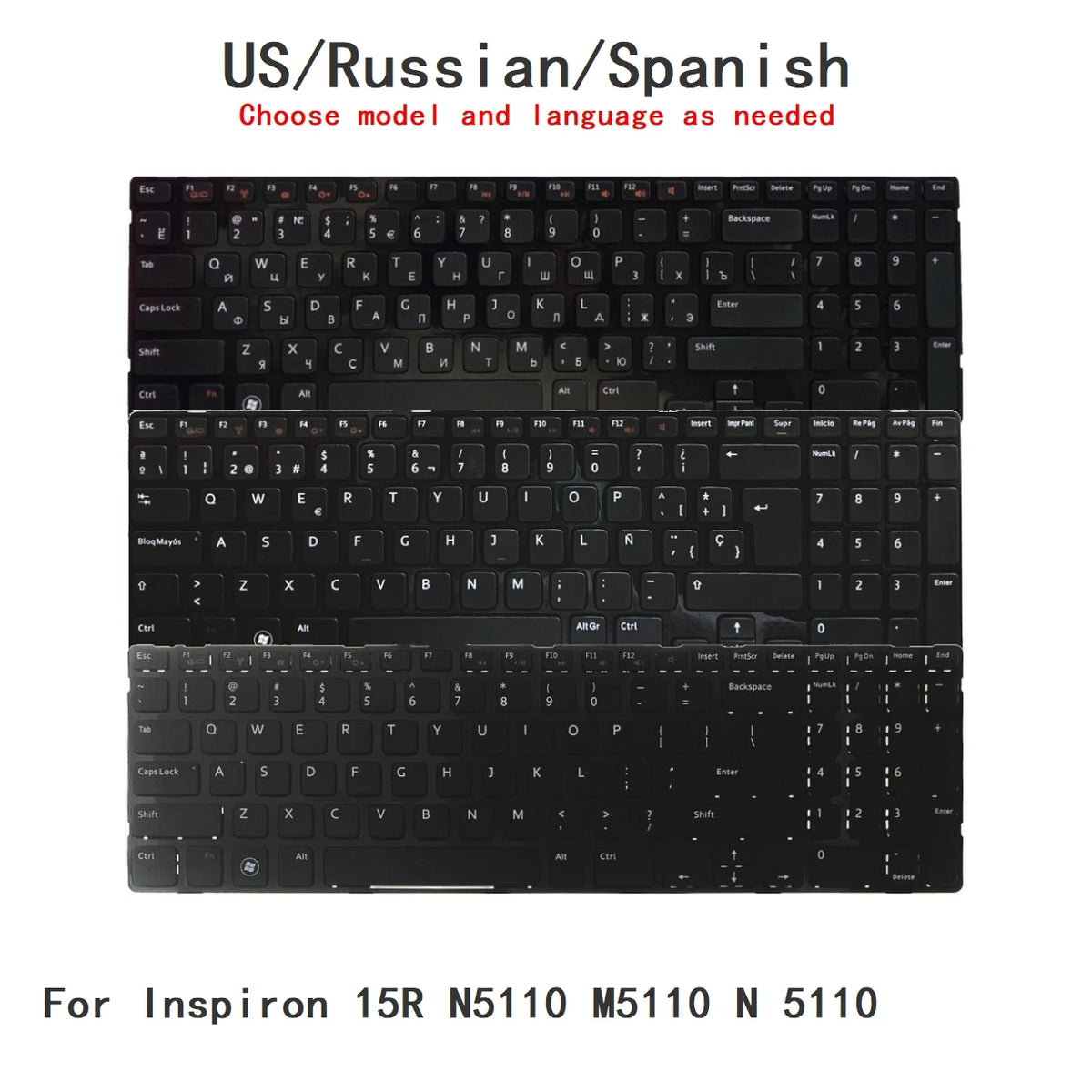 New US Russian Spanish Arab Laptop Keyboard For Dell Inspiron 15R N5110 M5110 N 5110 Notebook PC Replacement N5110Dell laptop repair parts