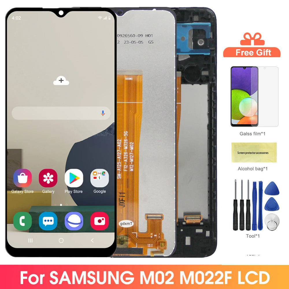 for Samsung M02 Screen Replacement, Samsung Galaxy M02 M022 M022F M022F/DS Lcd Display Digital Touch Screen Assembly with Frame Samsung phone repair parts