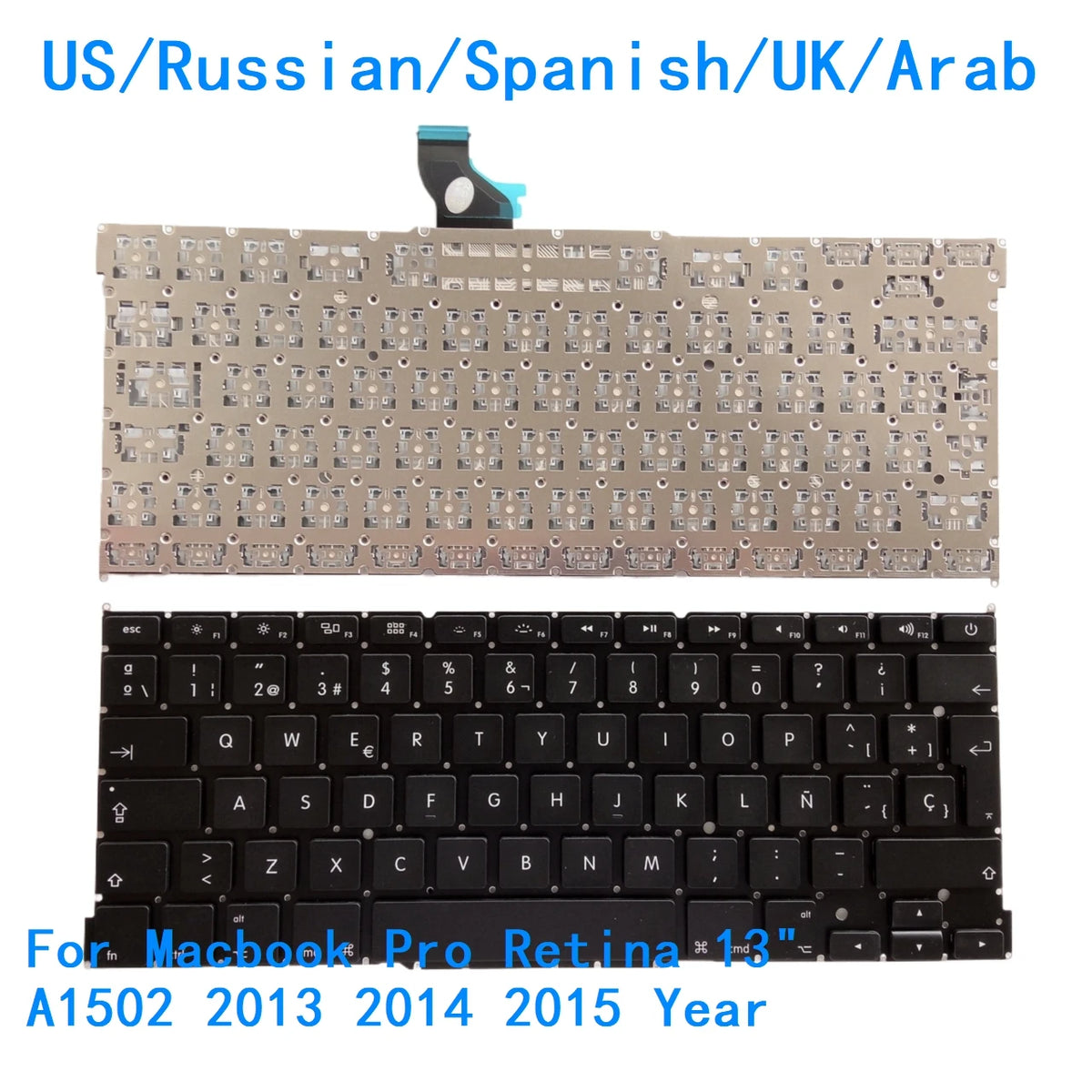 New US Russian Spanish UK Arab Language  Backlit Keyboard For Apple Macbook Pro Retina 13" A1502 2013 2014 2015 Year MACBOOK laptop repair parts