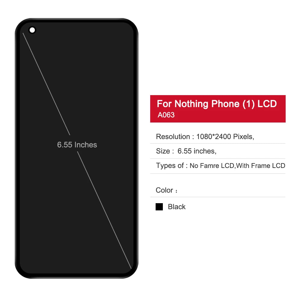 6.55'' OEM For Nothing Phone (1) A063 LCD Display Screen Frame+Touch Digitizer Repair Parts For Nothing Phone One LCD