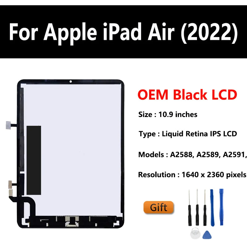 NEW For  Apple iPad Air 2022 5th Gen Touch Screen Digitizer Glass Panel & LCD Display Assembly Replacement For iPad A2589 /A2591  iPad repair parts