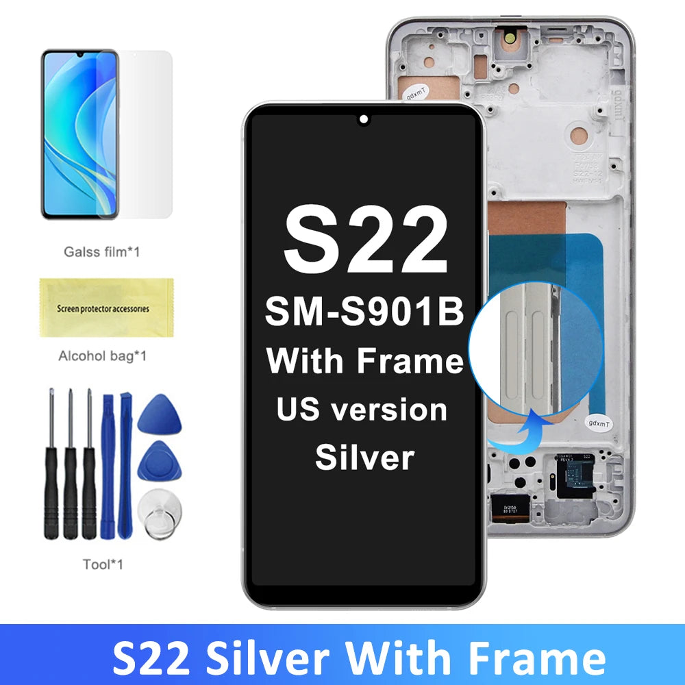 S22 5G LCD Screen for Samsung Galaxy S22 S901B S901B/DS Lcd Display Digital Touch Screen with Frame Assembly Parts 100% Tested Samsung phone repair parts