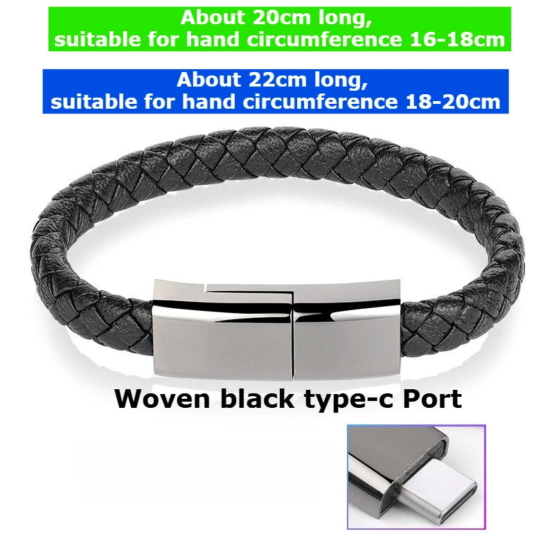 Creative wristband bracelet style Data cable 60W 100W portable dual Type-C Light-ning PD  Super fast charging charger cable