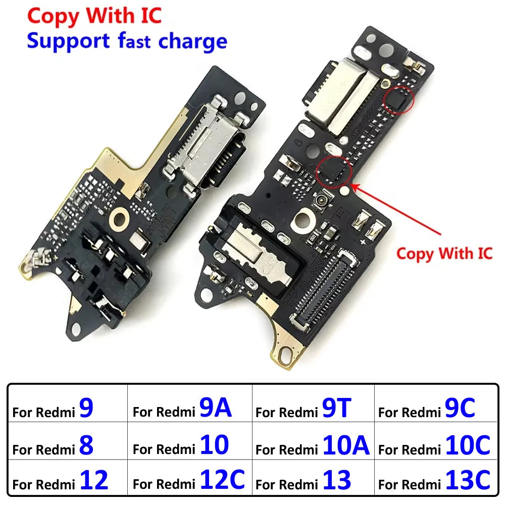 New USB Charging Port Board Flex Cable Connector For Xiaomi Redmi 8 8A 9 9C 9A 9T 10C 12C 10A 10 12 12C 13C 13 4G 5G Microphone Xiaomi  Xiao mi phone repair parts