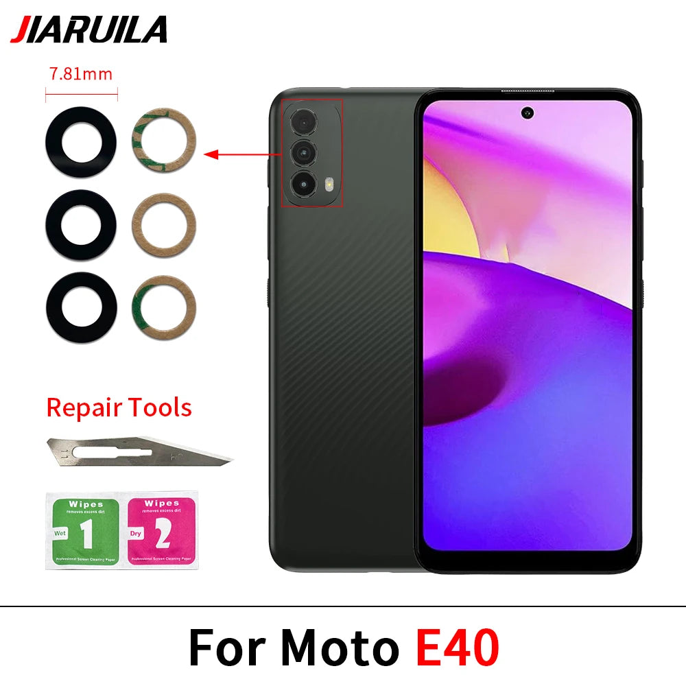 Back Rear Camera Glass Lens For Moto E4 E7 E6 E6s E5 E7i Plus Play Power E20 E30 E40 E22 E32 E13 E22i With Adhesive Motorola phone repair parts
