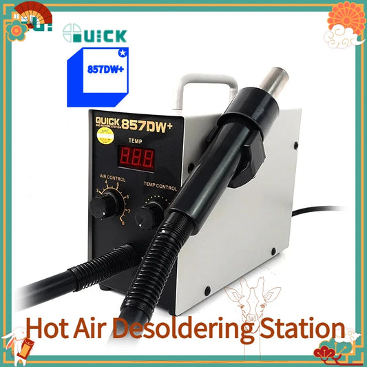 QUICK 857DW+ Hot Air Gun Soldering Station 580W Rework Station with Heater for SMD Solder Station Phone Motherboard PCB Repair Professional Repair Tools