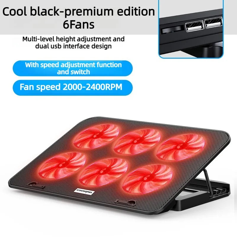 Dual USB 4000RPM 14"-17.3" 12quiet fans Ice Notebook laptop Gaming Cooling Stand Foldable Variable speed Cooler LED Light Fan