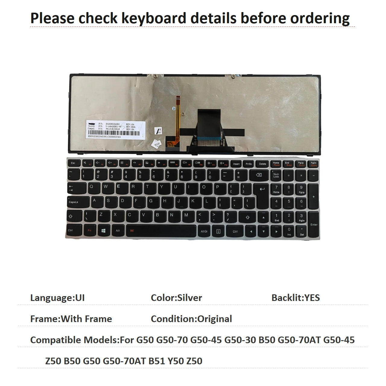 US UI Russian Spanish Backlit Keyboard For Lenovo G50 G50-70 G50-45 G50-30 B50 G50-70AT G50-45 Z50 B50 G50 G50-70AT B51 Y50 Z50 Lenovo laptop repair parts