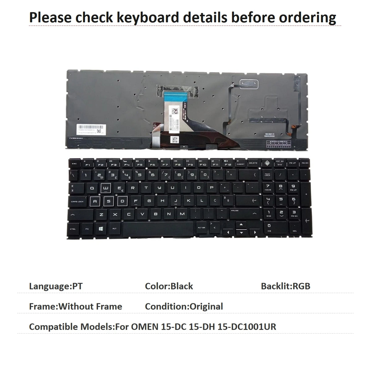 New US Latin Portuguese Language  RGB Keyboard For HP OMEN 15-DC 15-DH 15-DC1001UR Notebook PC Replacement Keyboard XP1-US  HP laptop repair parts