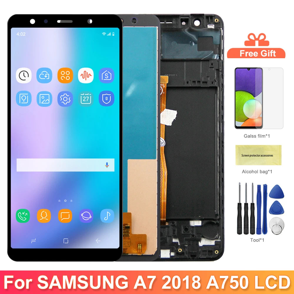 A750 A750F A750FN/DS Display Screen With Frame Replacement, for Samsung Galaxy A7 2018 Lcd Display Digital Touch Screen Assembly Samsung phone repair parts