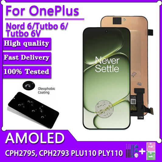 6.78''AMOLED For OnePlus Turbo 6 6V PLY110 PLU110 LCD Display Touch Panel Digitizer For OnePlus Nord 6 CPH2795 CPH2793  OnePlus phone repair parts