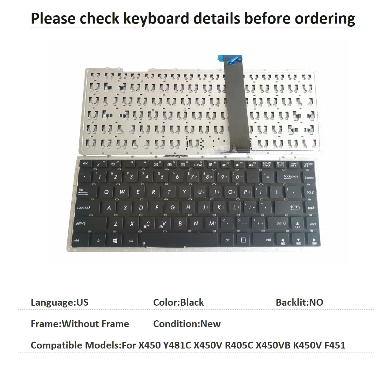 New US Russian Spanish Brazil Language  Keyboard For ASUS X450 Y481C X450V R405C K450V Notebook PC Replacement Keyboard ASUS laptop repair parts