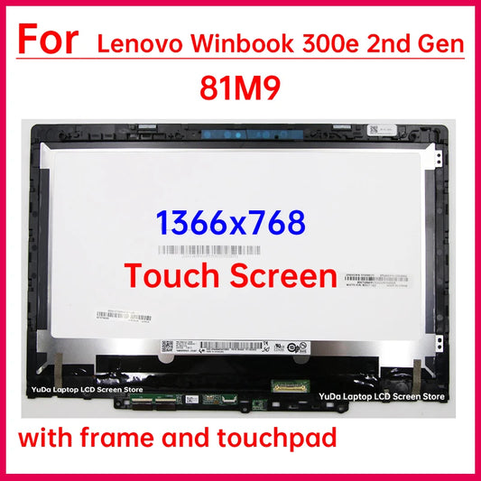 11.6 Inch Laptop LCD Touch Screen For Lenovo Winbook 300e 2nd Gen 81M9 Display Digitizer+Bezel Assembly Replacement 5D10T45069 Lenovo laptop repair parts