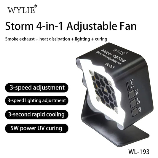 WYLIE WL-193 Storm 4-in-1 Adjustable Fan Smoke Exhaust Heat Dissipation & UV Curing Tool for Phone PCB Repair Professional Repair Tools